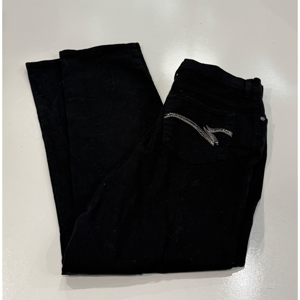 Gloria Vanderbilt Amanda Black Straight Leg Rhinestone Pocket Jeans Womens 10